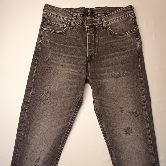 Mens River Island Buttonfly Jeans Size 30x32 Dylan Slim Charcoal Grey - Picture 2 of 11